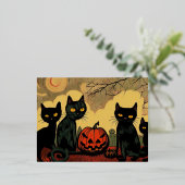 Chats noirs d'Halloween avec une carte de citrouil (Debout devant)