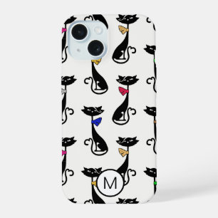 Chats noirs élégants motif monogramme fantaisie