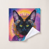 Chats noirs entourés de fleurs (Gant de toilette)
