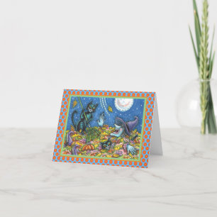 CHATS NOIRS ET TÉMOINS RAQUANT LA CARTE FEUILLE HA