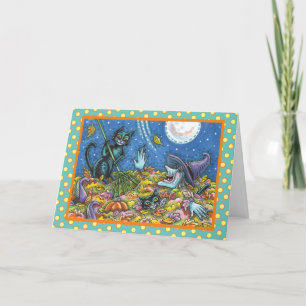 CHATS NOIRS ET TÉMOINS RAQUANT LA CARTE FEUILLE HA