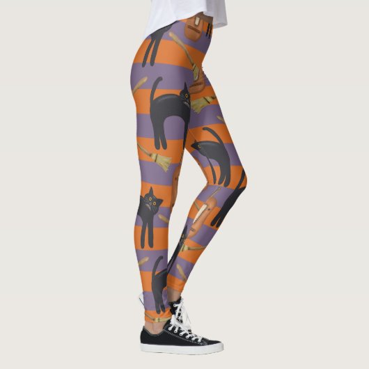 Chats noirs, Leggings d'Halloween orange et violet (Droite)