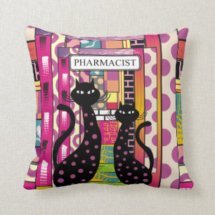 Chats noirs lunatiques de coussin de pharmacien