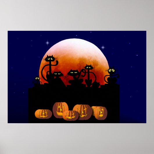 Chats noirs, Lune, Poster Citrouille (Devant)