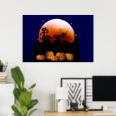 Chats noirs, Lune, Poster Citrouille (Bureau à domicile)