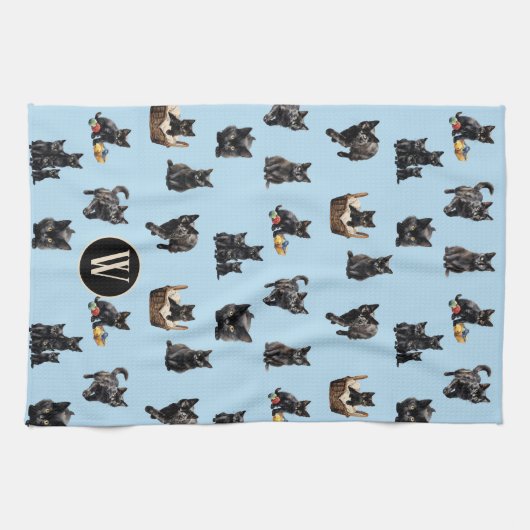 Chats noirs Motif serviette de cuisine (Horizontal)