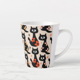 Chats noirs rétro Floral (Beige doux) Latte Mug