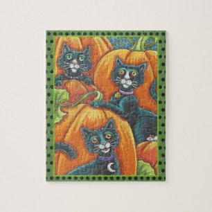 CHATS NOIRS, SOURIS, PUZZLE DE HALLOWEEN DE