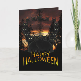 Chats noirs sur la carte d'Halloween Patrol