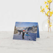 Chats noirs sur snowboards carte de vœux pliée (Fleur jaune)