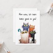 Chats originaux avec de grands yeux Carte d'annive (Devant/Arrière en situation)
