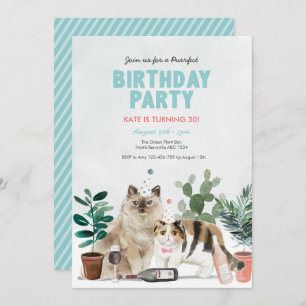 Chats Plantes et vin Invitation d'anniversaire