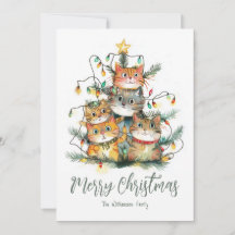 Chats pris en tangage dans l'arbre de Noël Carte d