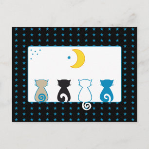 Chats regardant la lune - carte postale