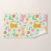 Chats rétro heureux avec des fleurs orange rouge e (Serviette à main)