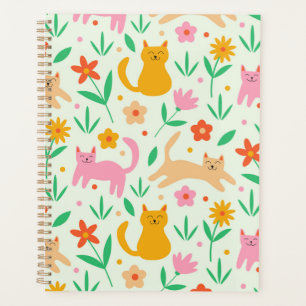 Chats rétro heureux avec des fleurs orange rouge e