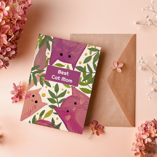 Chats roses et branches Meilleure maman chat Carte
