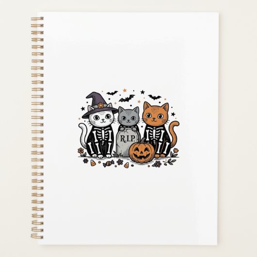 Chats squelette mignons Halloween Gravure vintage  (Devant)