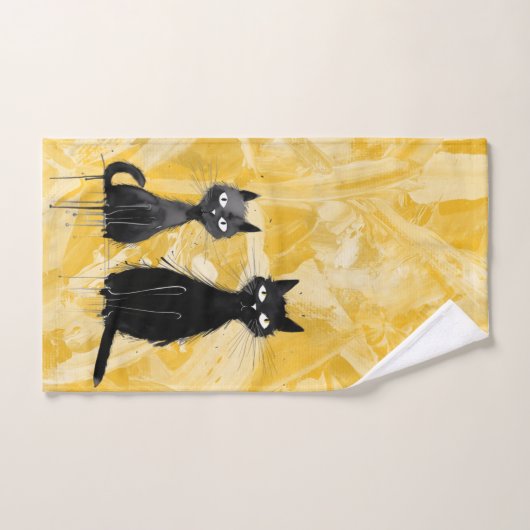 Chats sur Jaune (Serviette à main)