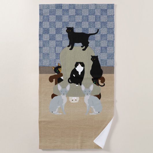 Chats sur une grande chaise Serviette de plage (Devant)