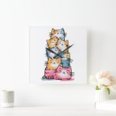 Chats Whimsal Watercolor Horloge murale moderne (Maison)
