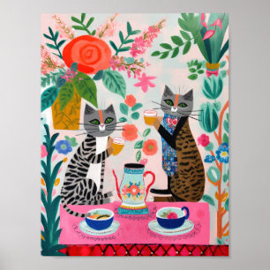 Chats Whimsical Avec Poster De Thé