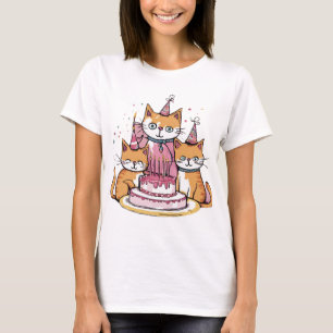 Chats Whimsical avec T-shirt de gâteau d'anniversa
