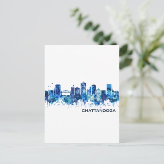 Chattanooga Tennessee Skyline Blue Feestdagenkaart (Staand voorkant)
