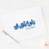 Chattanooga Tennessee Skyline Blue Ronde Sticker (Envelop)