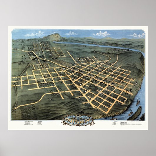 Chattanooga, TN Panorama Map - 1871 Poster (Voorkant)