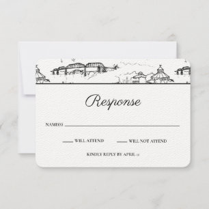 Chattanooga Toile Black en White RSVP Notitiekaartje
