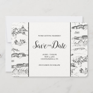 Chattanooga Toile Black en White Save the Date