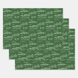 Chattanooga Toile Green Holiday Wrap 3 Sheets Inpakpapier Vel