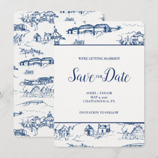 Chattanooga Toile Navy en White Save the Date