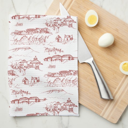 Chattanooga Toile Red en White Theedoek (Quarter Fold)