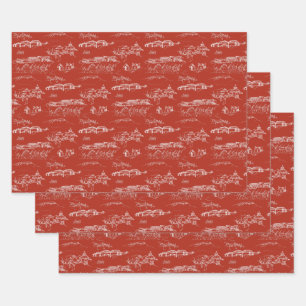 Chattanooga Toile Red Holiday Wrap 3 Sheets Inpakpapier Vel