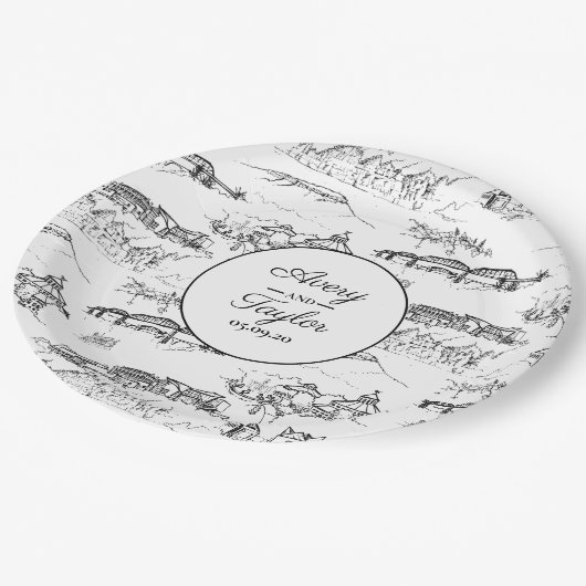 Chattanooga Toile Zwart en Wit Bruidsontbijt Papieren Bordje (Gekanteld)