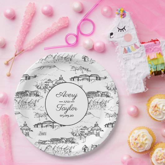 Chattanooga Toile Zwart en Wit Bruiloftsfeest Papieren Bordje (Feest)