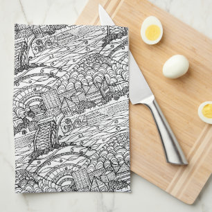 Chattanooga Whimsy Black and White Theedoek