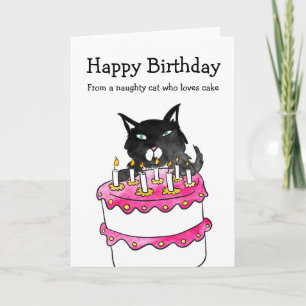Chatte coquine avec carte d'anniversaire de gâteau