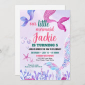 Chatte Mermaid Queue Anniversaire Fête Invitation (Devant / Derrière)