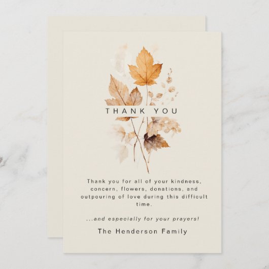 Chaud Foliage d'automne Bereavement Merci funérair (Devant / Derrière)