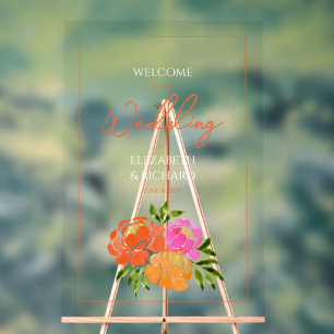Chaud Mariage Bienvenue Florale Rose Orange