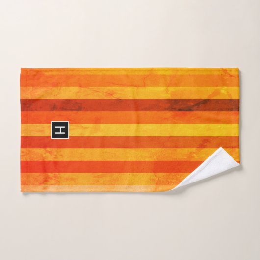 Chaud Patiné Orange Rouge rayures Monogramme (Serviette à main)
