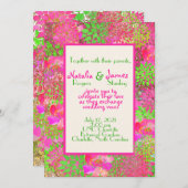 Chaud Pink Lime Green Floral Dahlia Invitation (Devant / Derrière)