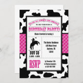 Chaud rose Cowhide Cowboy Invitation d'anniversair (Devant / Derrière)
