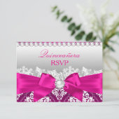Chaud rose Damask & Pearl Bow Quinceanera RSVP (Debout devant)