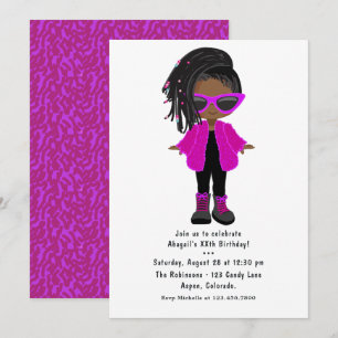 Chaud rose Fashion Black Girl Party Invitation