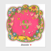 Chaud rose Floral Nom Initiale Sticker Inspirivity (Feuille)