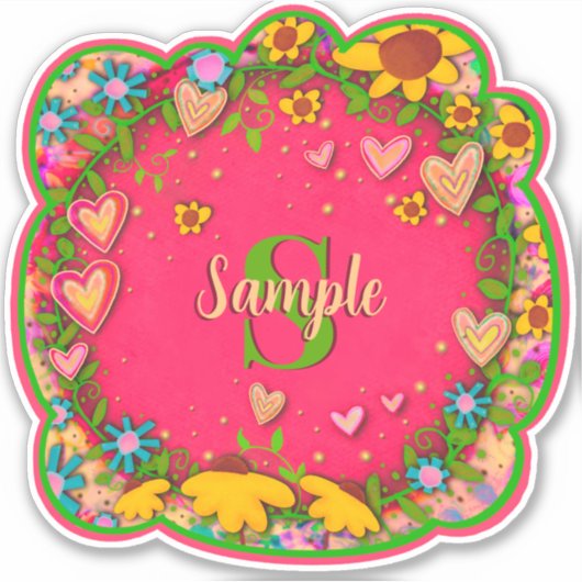 Chaud rose Floral Nom Initiale Sticker Inspirivity (Devant)